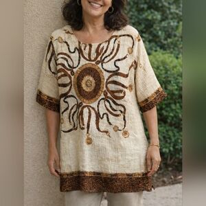 Artistic Asymmetrical Dress in Cream and Brown